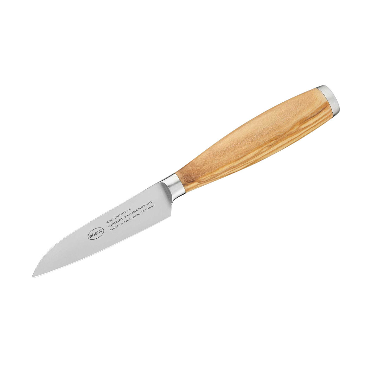 Gemüsemesser RÖSLE Artesano braun (holzfarben silberfarben) Gesamtlänge 20cm Klingenlänge 9cm Olivenholz Spezialklingenstahl Kochmesser für Obst und Gemüse Made in Solingen Klingenspezialstahl Olivenholz