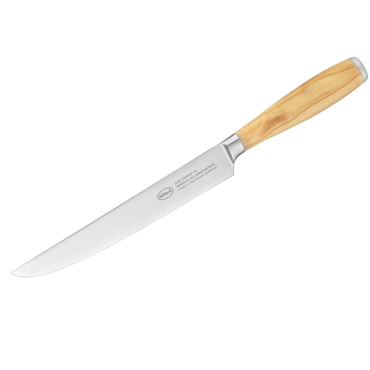 Fleischmesser RÖSLE Artesano braun (holzfarben silberfarben) Kochmesser Gesamtlänge 345cm Klingenlänge 20cm Olivenholz Spezialklingenstahl für Fleisch Made in Solingen Klingenspezialstahl Olivenholz