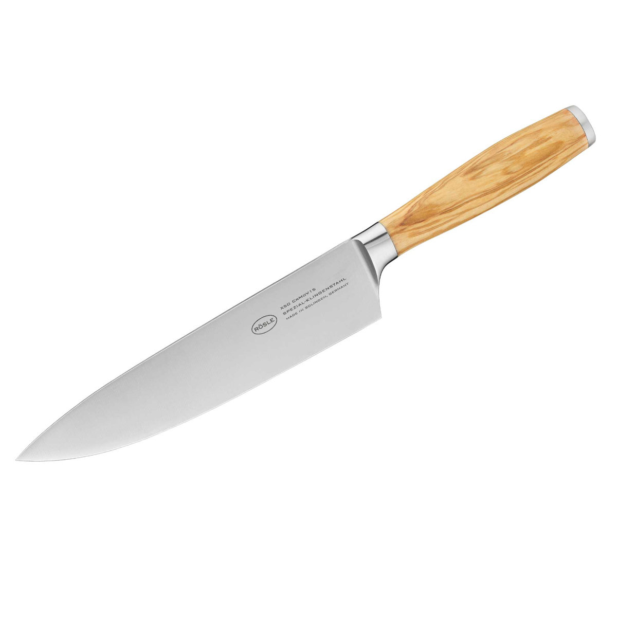 Kochmesser RÖSLE Artesano braun (holzfarben silberfarben) Gesamtlänge 345cm Klingenlänge 20cm Olivenholz Spezialklingenstahl Kochmesser Made in Solingen Klingenspezialstahl ergonomischer Griff Olivenholz