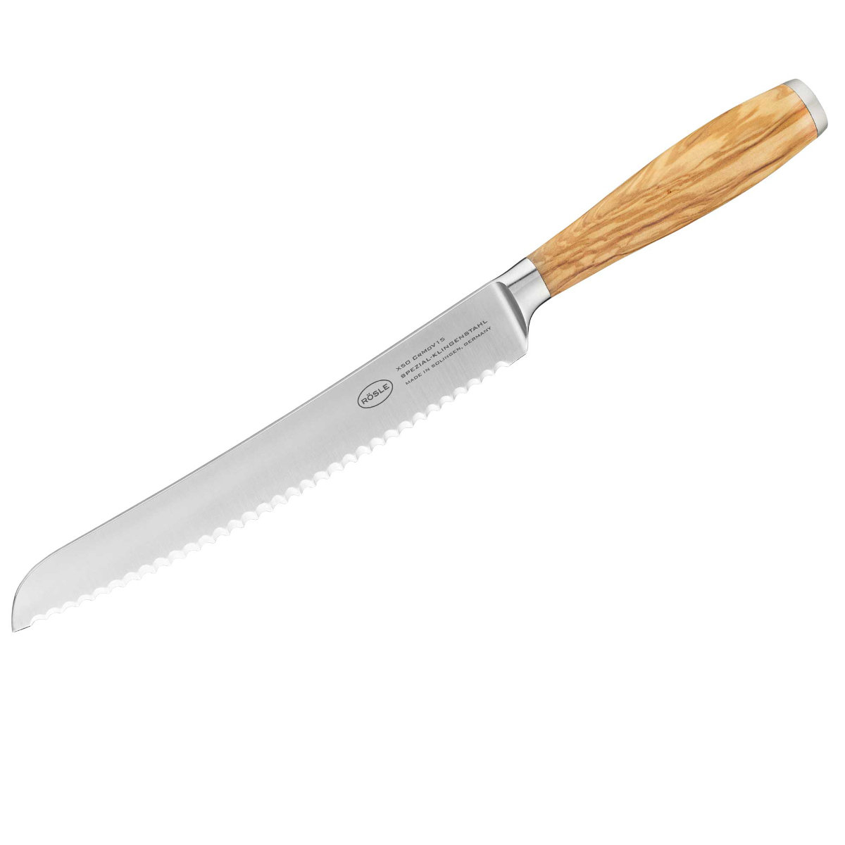 Brotmesser RÖSLE Artesano braun (holzfarben silberfarben) Gesamtlänge 355cm Klingenlänge 22cm Olivenholz Spezialklingenstahl Kochmesser mit Wellenschliff Made in Solingen Klingenspezialstahl Olivenholz