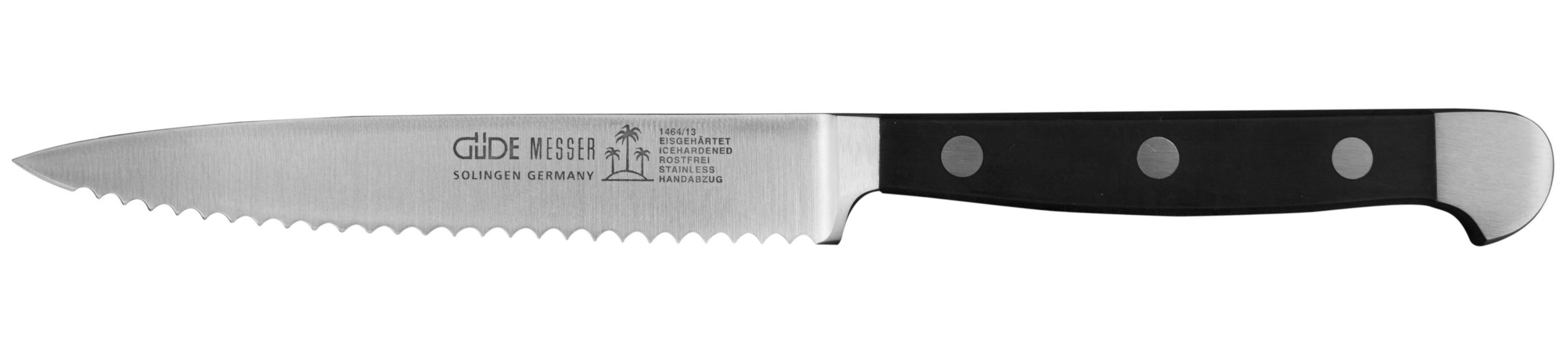 Güde Alpha Tomatenmesser 13 cm mit Wellenschliff / CVM-Messerstahl mit Griffschalen aus Hostaform
