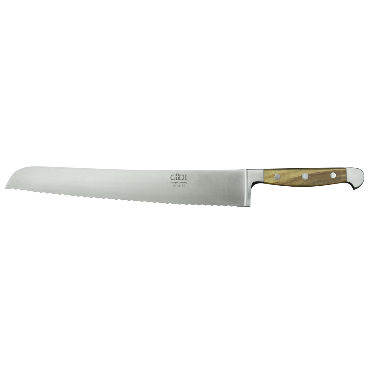 GÜDE Solingen - Brotmesser geschmiedet, 32 cm, Olivenholz, ALPHA OLIVE, Doppelkropf, Handmade Germany