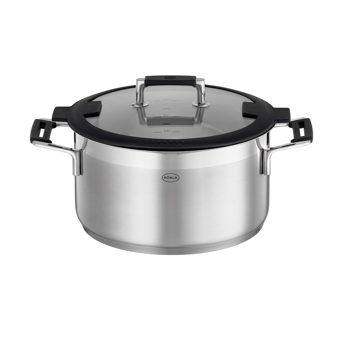 Kochtopf RÖSLE SILENCE PRO Töpfe Gr 58 l + Ø 24 cm + Höhe 135 cm silberfarben (silberfarben schwarz) Suppentopf Kochtopf Suppentöpfe Innenskalierung und Schüttrand spülmaschinen- induktionsgeeignet