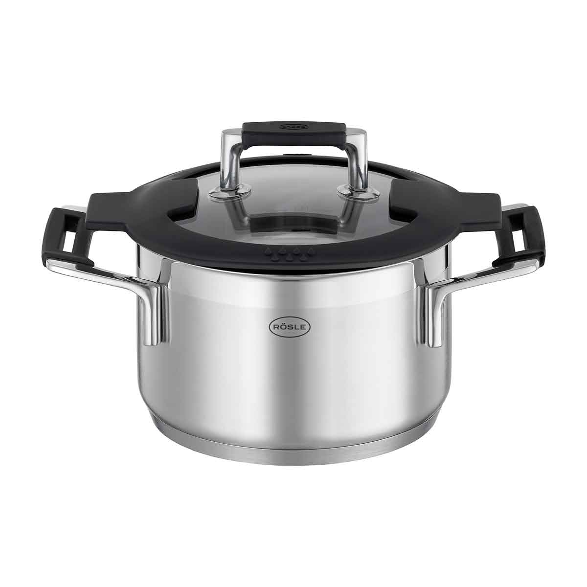 Kochtopf RÖSLE SILENCE PRO Töpfe Gr 19 l + Ø 16 cm + Höhe 105 cm silberfarben (silberfarben schwarz) Suppentopf Kochtopf Suppentöpfe Innenskalierung und Schüttrand spülmaschinen- induktionsgeeignet