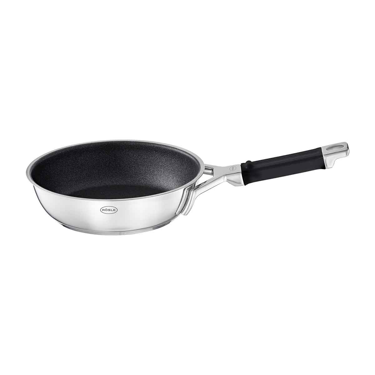 Bratpfanne RÖSLE SILENCE PRO Pfannen Gr Ø 20 cm + Höhe 85 cm silberfarben (silberfarben schwarz) Bratpfannen kratzfeste Premium-Antihaftversiegelung Silikongriff Induktion