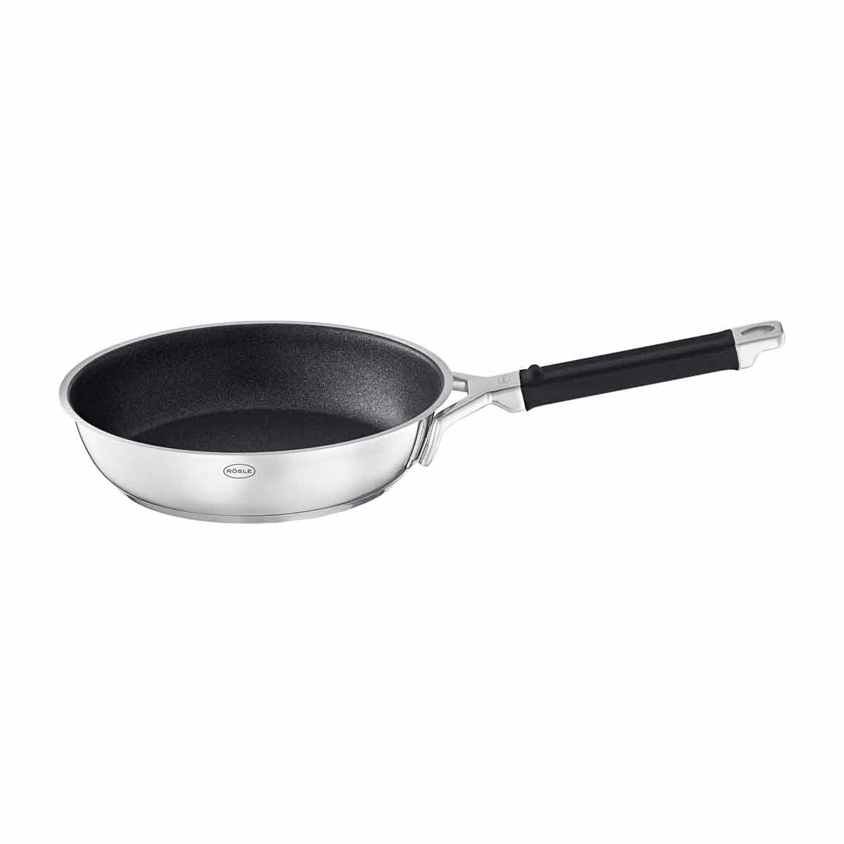 Bratpfanne RÖSLE SILENCE PRO Pfannen Gr Ø 24 cm + Höhe 10 cm silberfarben (silberfarben schwarz) Bratpfannen kratzfeste Premium-Antihaftversiegelung Silikongriff Induktion