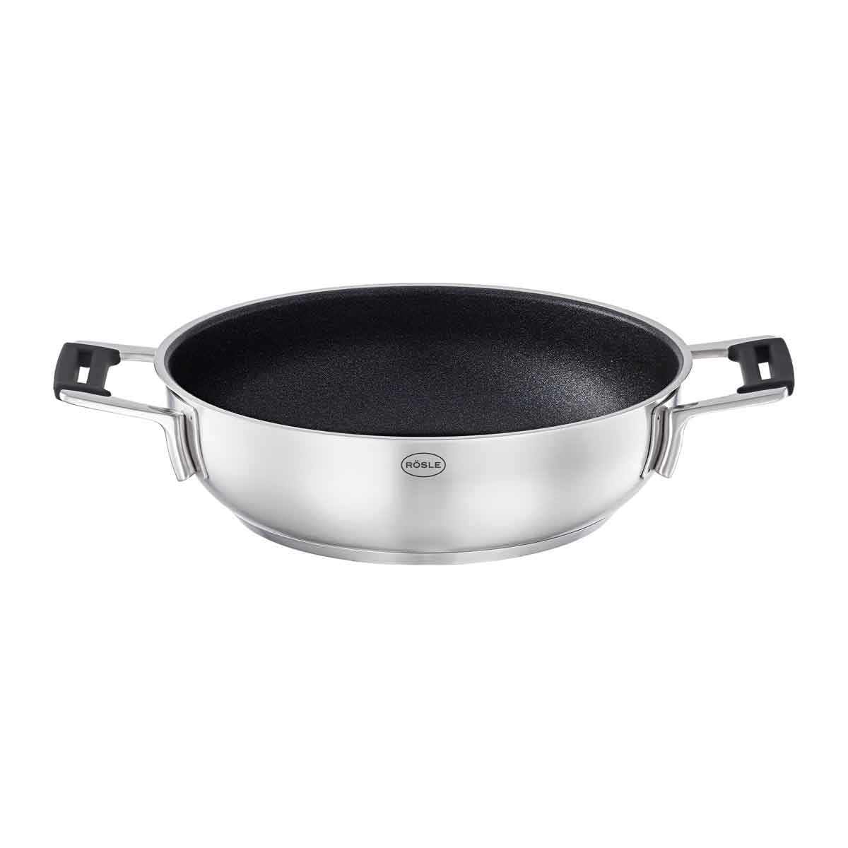 Servierpfanne RÖSLE SILENCE PRO Pfannen Gr Ø 24 cm + Höhe 75 cm silberfarben (silberfarben schwarz) Servierpfannen mit Premium-Antihaftversiegelung ProResist Induktion