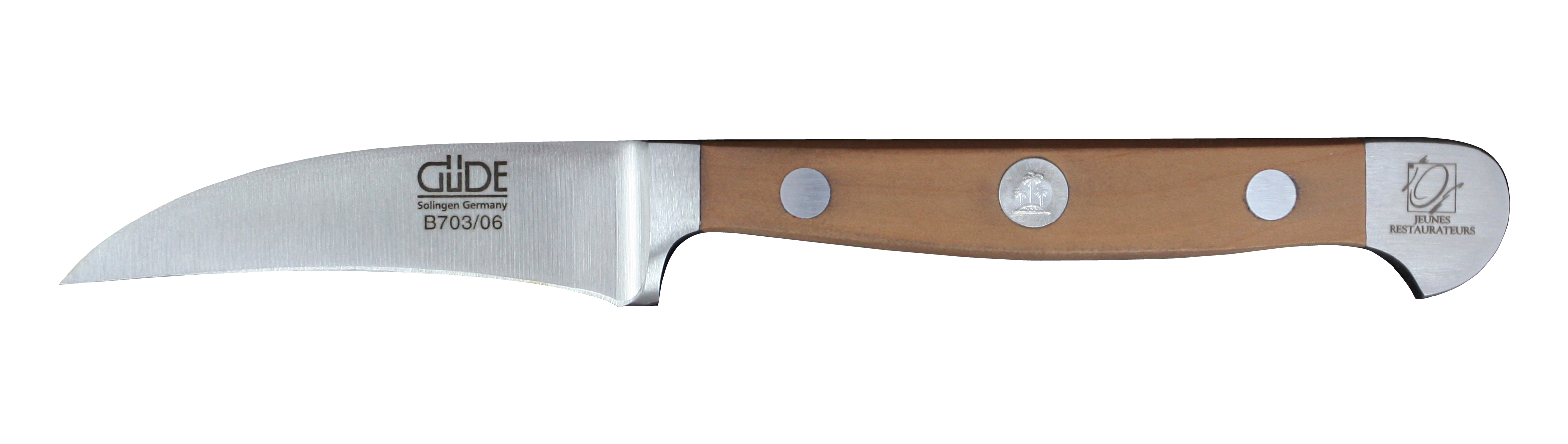 Güde Alpha Birne Schälmesser 6 cm / CVM-Messerstahl mit Griffschalen aus Birnenholz