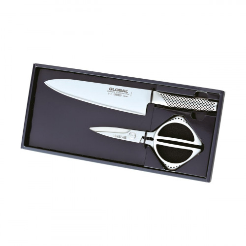 Global GK-2210 Messer-Set 2-teilig mit Kochmesser 20 cm & Küchenschere 21 cm - Cromova 18 Stahl