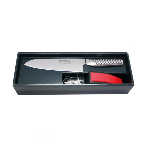 Global G-46220BR Starterset 2-teilig mit Santoku G-46 & minoSharp Schleifer 220BR