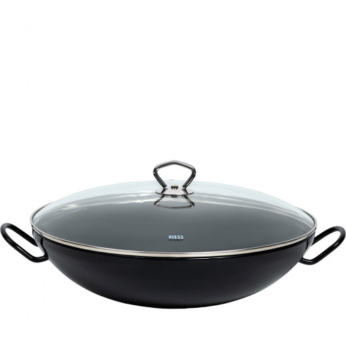 Riess Classic Schwarzemaille Wok mit Glasdeckel 36 cm - Emaille