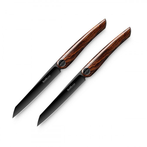 Nesmuk Janus Steakmesser / Tafelmesser 11,5 cm - Spezialstahl mit DLC-Beschichtung - Griff Wüsteneisenholz