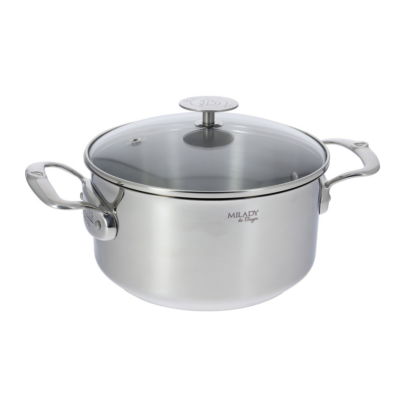 Pentola De Buyer Milady 24 Cm – Acciaio Inox, Coperchio Vetro, Fondo Spesso 7 Mm, Per Induzione