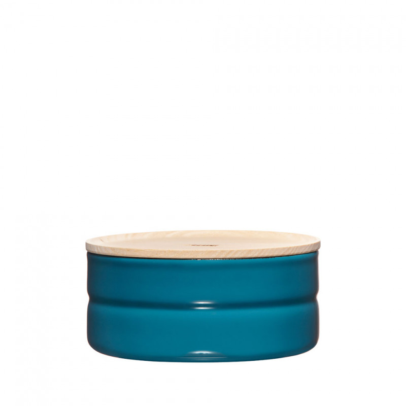 Riess Vorratsdose Mit Eschenholzdeckel – 8 Cm Durchmesser, 230 Ml, Silent Blue, Emaille Made In Austria