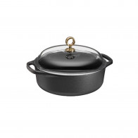 Skeppshult Nutrient Bräter rund 24 cm / 3 L - Gusseisen mit Glasdeckel & Messinggriff