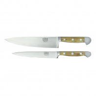 Güde Alpha Olive 2-teiliges Messerset Kochmesser 21 cm + Zubereitungsmesser 16 cm - CVM-Messerstahl - Griffschalen Olivenholz