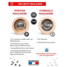 Peugeot Tahiti Duo Pfeffer- + Salzmühle Luft 15 cm Buchenholz - Stahlmahlwerk