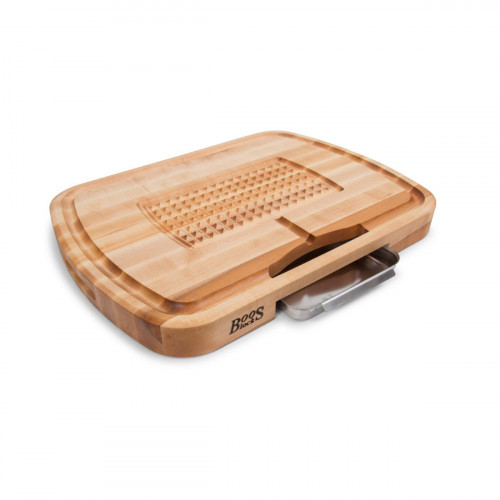 Boos Blocks Pro Chef-Carver Carving Board 61x46x6cm with Juice Groove & Stainless Steel Tray - Maple Wood