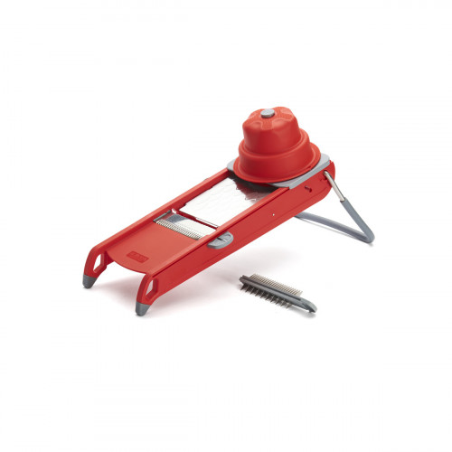 de Buyer Mandoline Swing Plus red with horizontal double blade and Julienne double blade
