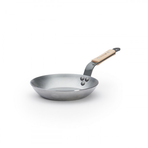 de Buyer Mineral B Bois Pan 20 cm - Iron with Beeswax Coating - Band Steel Handle with Wooden Handle Scales