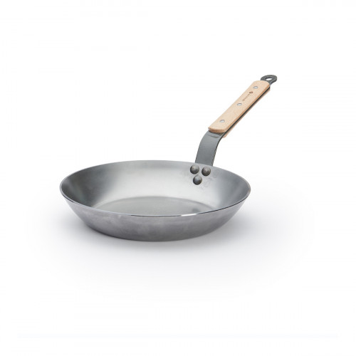 de Buyer Mineral B Bois Pan 26 cm - Iron with Beeswax Coating - Band Steel Handle with Wooden Handle Scales