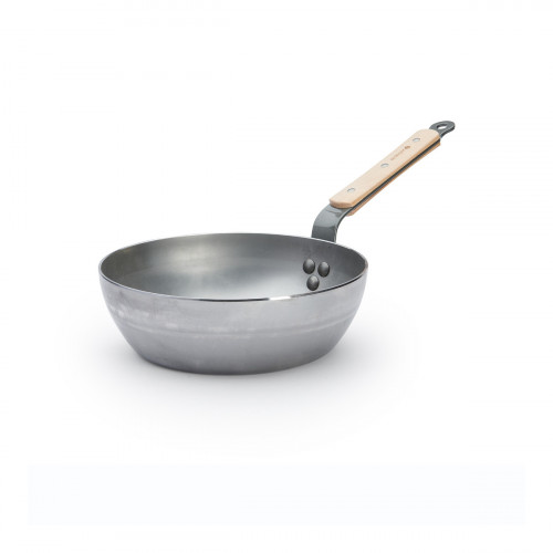 de Buyer Mineral B Bois deep country pan 24 cm - iron with beeswax coating - strip steel handle with wooden grip scales