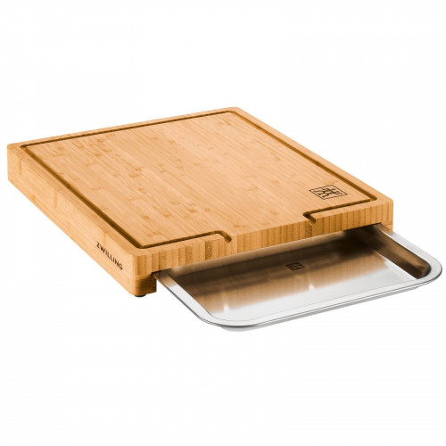 Zwilling cutting boards cutting board with catch tray 39 x 30 cm bamboo - stainless steel