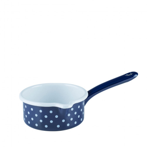 Riess Country Dirndl - Polka Dot Blue Saucepan with Large Spout 12 cm / 0.5 L - Enamel