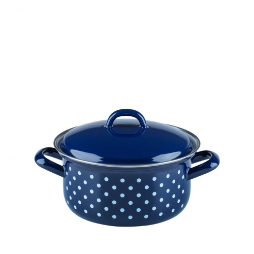 Riess Country Dirndl - Polka Dot Blue Casserole 16 cm / 1.0 L with Lid - Enamel