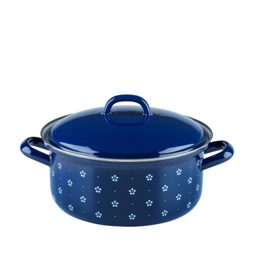 Riess Country Dirndl - Flower Blue Casserole with Lid 20 cm / 2.0 L - Enamel