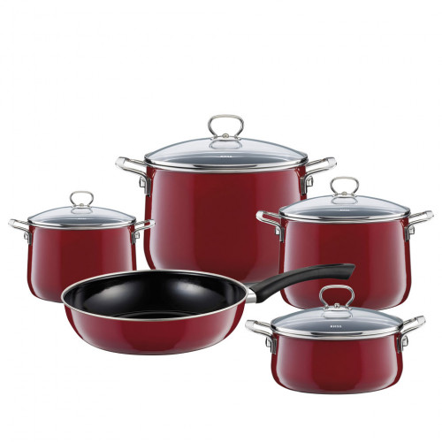 Riess Nouvelle Rosso extra strong 5-piece cookware set - enamel
