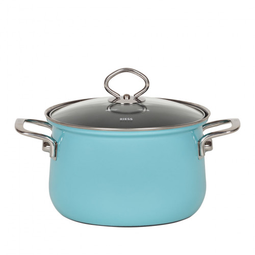 Riess Nouvelle Crystal Blue Meat Pot with Glass Lid 20 cm / 3.5 L - Enamel