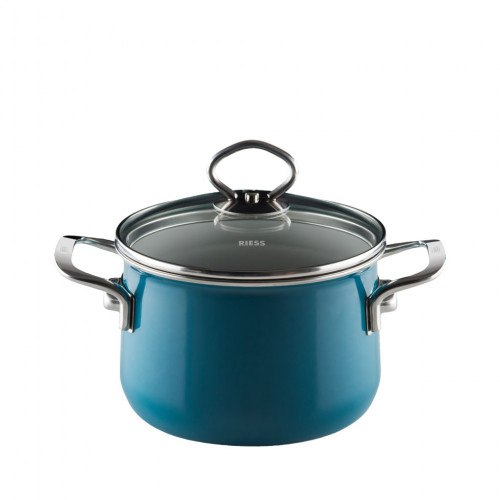 Riess Nouvelle Aquamarin extra strong meat pot with glass lid 16 cm / 2.0 L - enamel