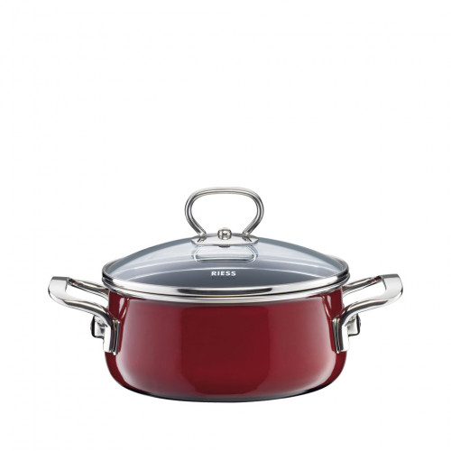 Riess Nouvelle Rosso extra strong casserole with glass lid 16 cm / 1.0 L - enamel