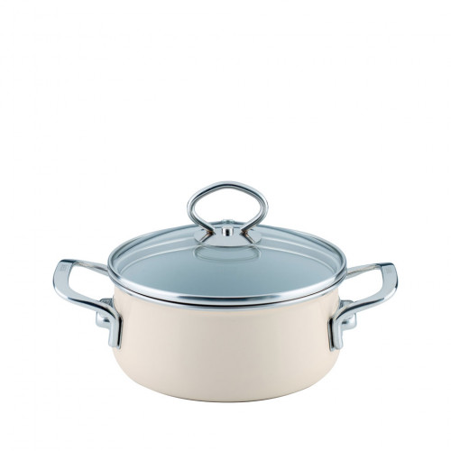 Riess Nouvelle Avorio extra strong casserole with glass lid 16 cm / 1.0 L - enamel