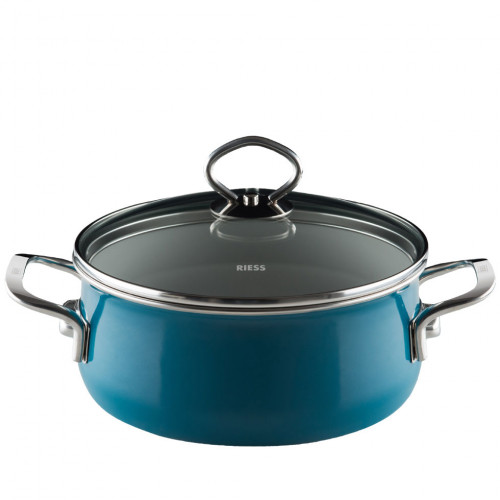 Riess Nouvelle Aquamarin extra strong casserole with glass lid 24 cm / 4.0 L - enamel