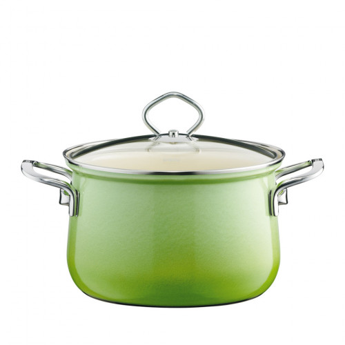 Riess Nouvelle Emerald Meat Pot with Glass Lid 20 cm / 3.5 L - Enamel