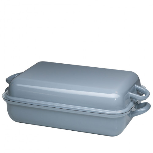 Riess Classic Pure Grey Frying Pan 37 x 26 cm with Lid - Enamel