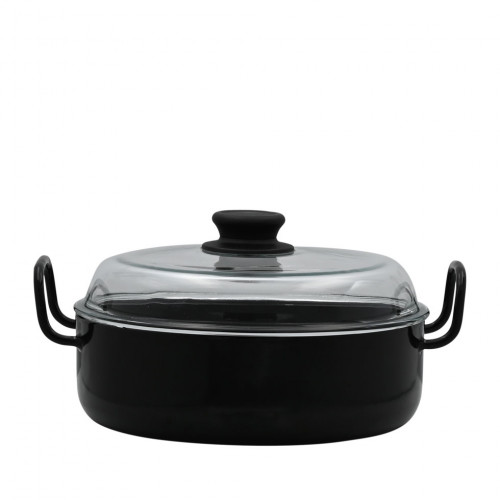 Riess Classic Black Enamel Grandma's Braising Pan 24 cm - Enamel with Glass Lid