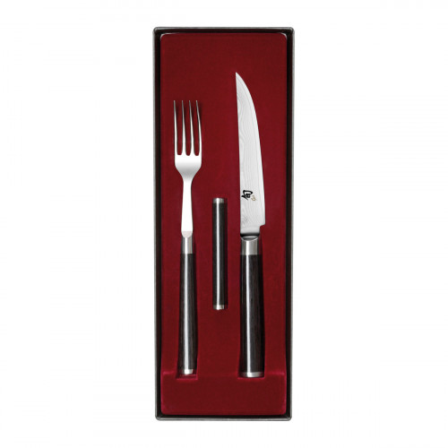 KAI Shun Classic Steakmesser & Gabel Set mit Besteckbaenkchen