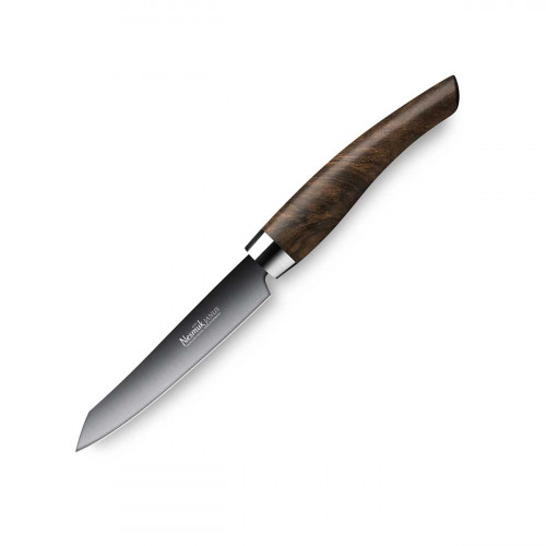 Nesmuk Janus office knife 9 cm - niobium steel with DLC coating - handle walnut burl wood