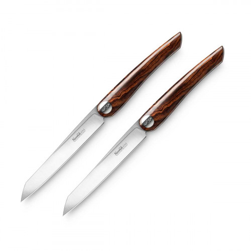 Nesmuk Soul 2-piece set of steak knives / table knives 11.5 cm - special steel handle - desert ironwood