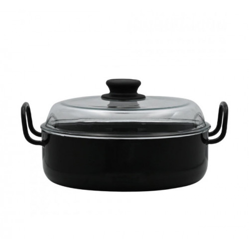 Riess Classic Black Enamel Grandma's Braising Pan 28 cm - Enamel with Glass Lid