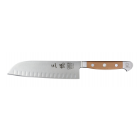 Güde Alpha Pear Santoku Knife 18 cm with Granton Edge - CVM Knife Steel - Pear Wood Handle Scales
