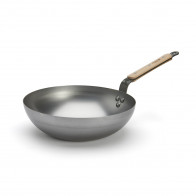de Buyer Mineral B Bois New Wok 28 cm - Iron with band steel handle & wooden handle scales