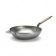 de Buyer Mineral B Bois New Wok 32 cm - Iron with band steel handle & wooden handle scales