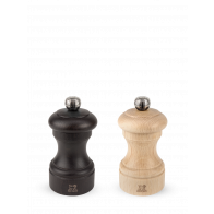 Peugeot Bistro Duo Pepper and Salt Mill 10 cm Beech Wood Chocolate + Natural - Steel Grinding Mechanism