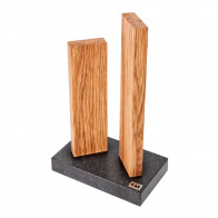 KAI Stonehenge magnetic knife block for 4 knives - oak wood with granite base