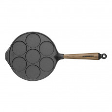 Skeppshult Walnut Pancake Pan for 7 Pancakes - Cast Iron with Walnut Wood Handle