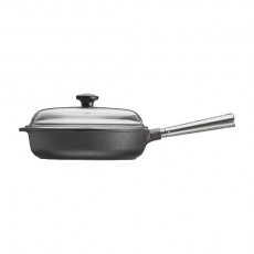 Skeppshult Professional Serving Pan 25 cm with Glass Lid - Cast Iron with Stainless Steel Handle